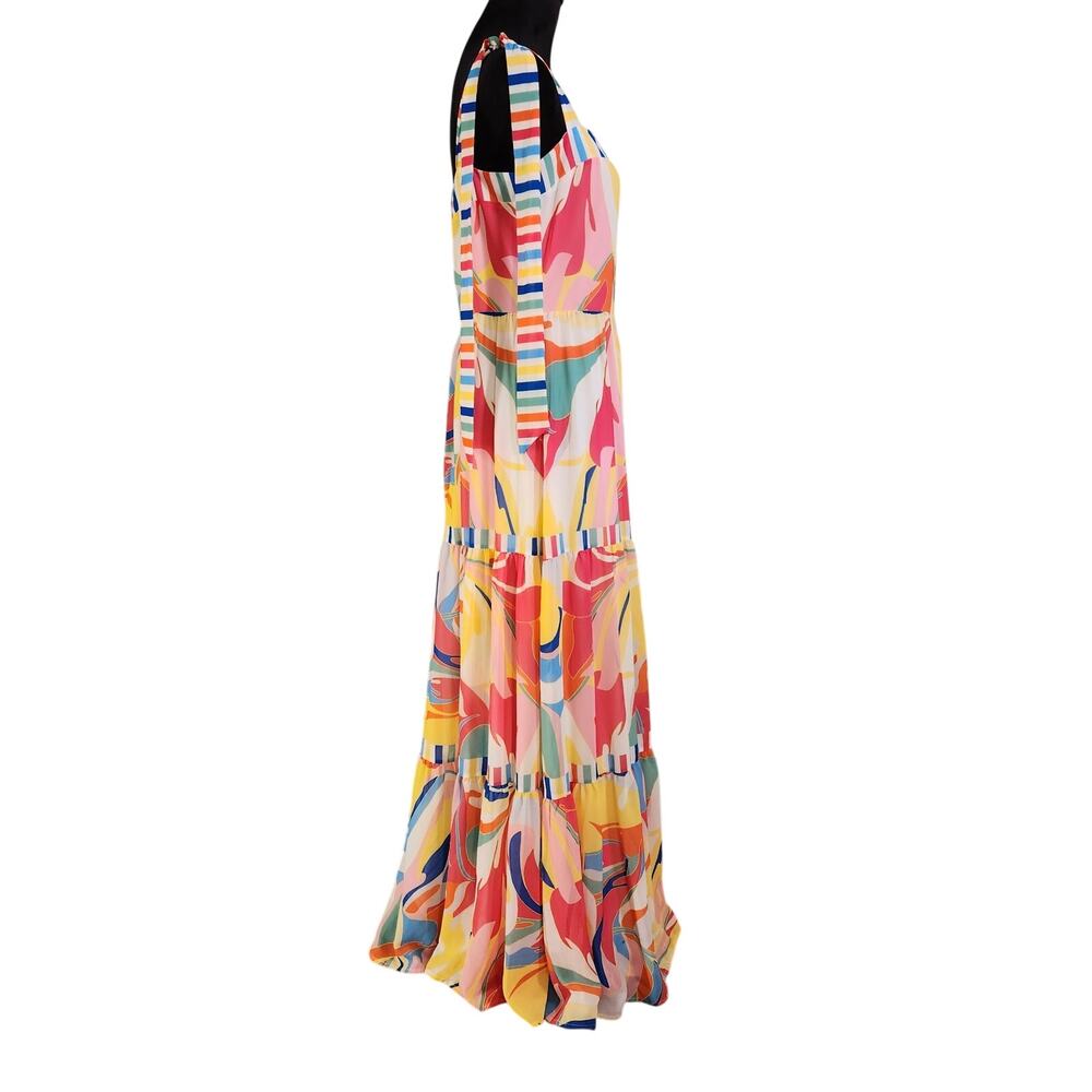 FLYING TOMATO Print and Stripes Tiered Maxi Dress with Tie Straps, Size Medium - Picture 4 of 15